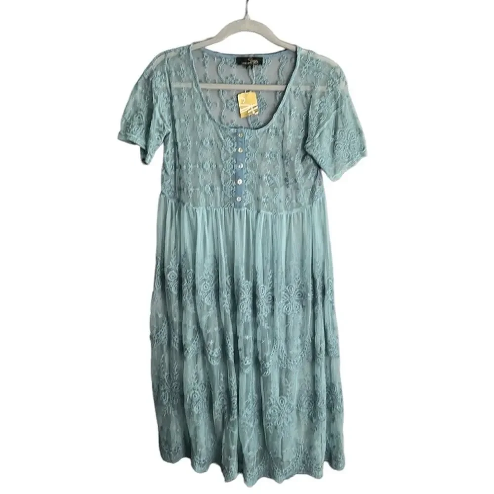 Suzanne Betro Gray Sheer Lace Crochet Long Top Medium